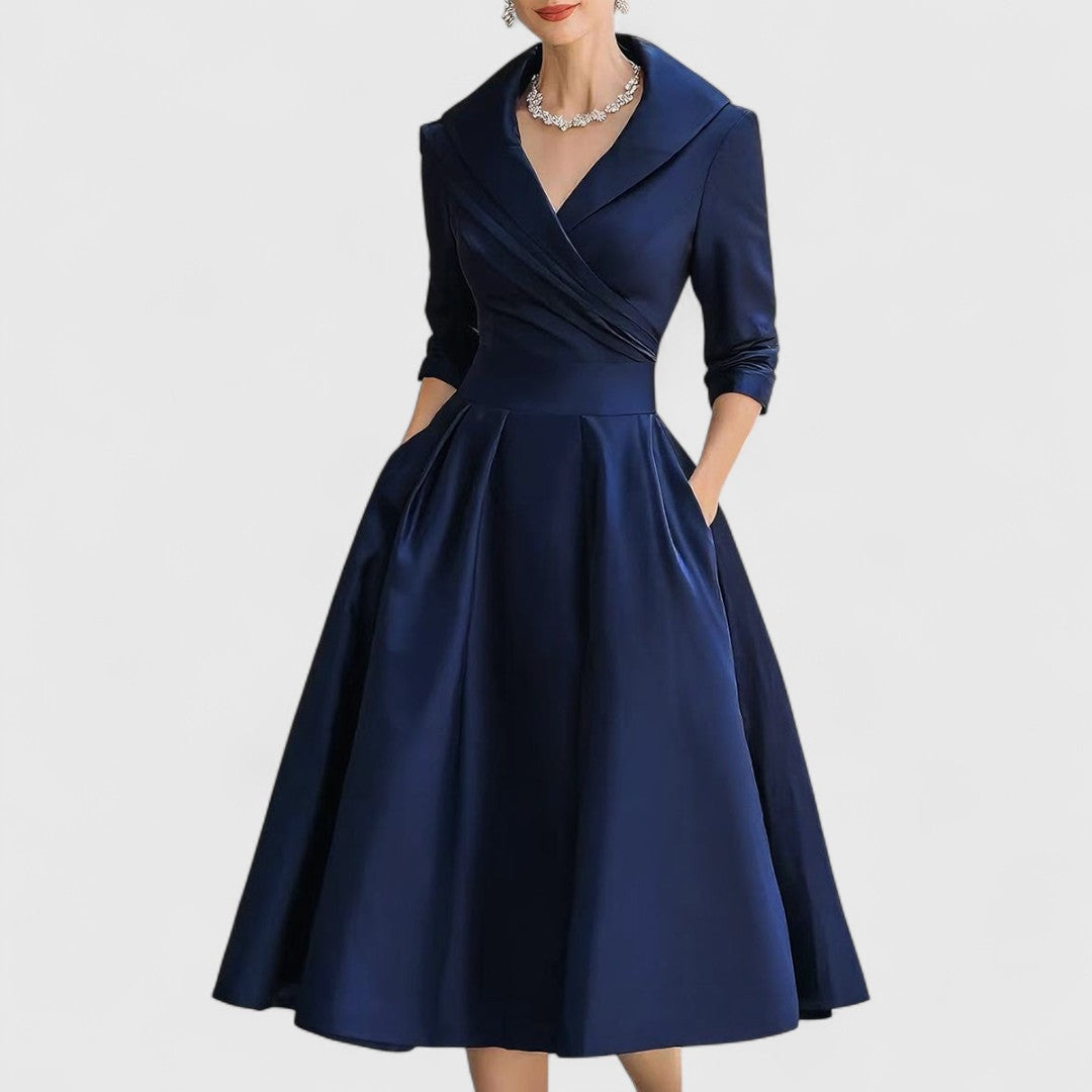 Women's Elegant Formal Evening Party Wrap Flared Dress | Midi