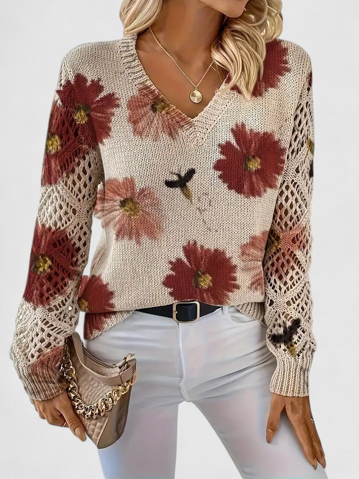 Women's Floral Knit V-Neck Jumper | Long Sleeve