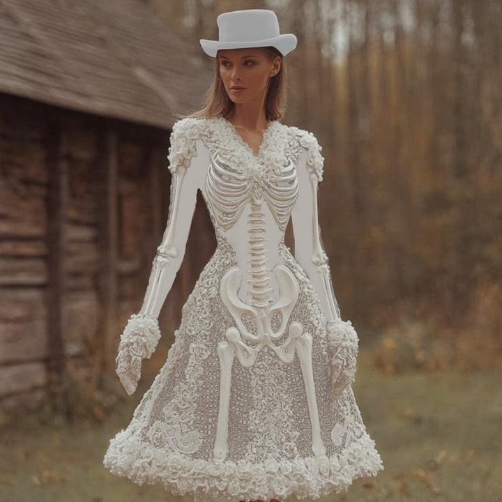 Women's Halloween White Mini Dress | Long Sleeve