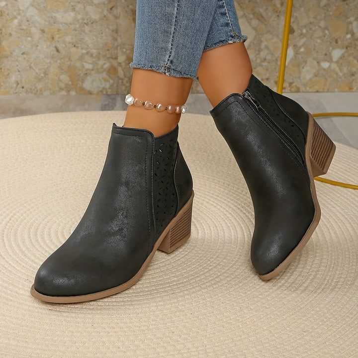 Women's Zipper Pointed Toe Ankle Boots | Block Heel