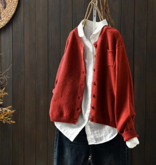Women's Oversized Button Front Cardigan | Chest Pocket