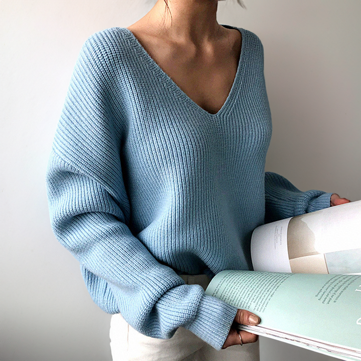 Women's V-Neck Ribbed Knit Jumper | Casual