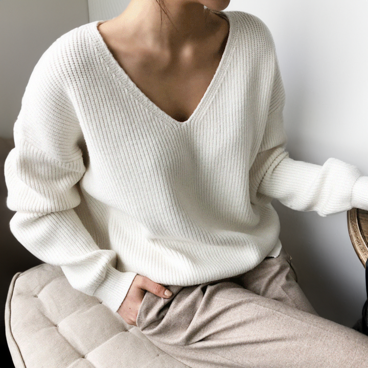 Women's V-Neck Ribbed Knit Jumper | Casual