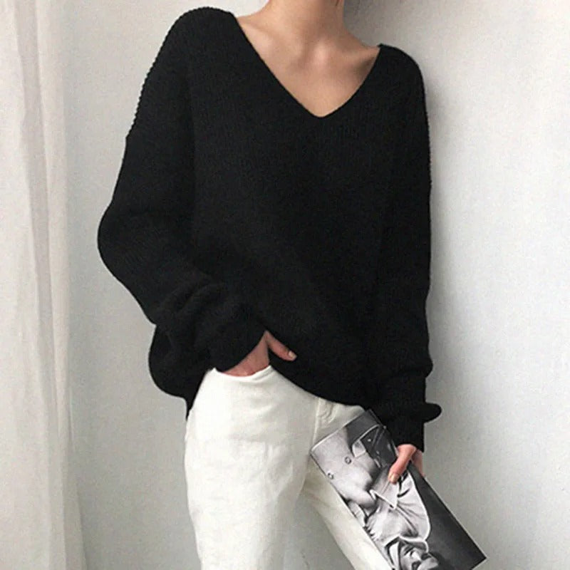 Women's V-Neck Ribbed Knit Jumper | Casual