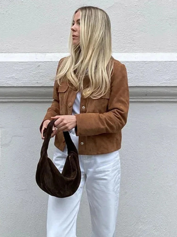 Women's Cropped Button Up Brown Jacket | Winter