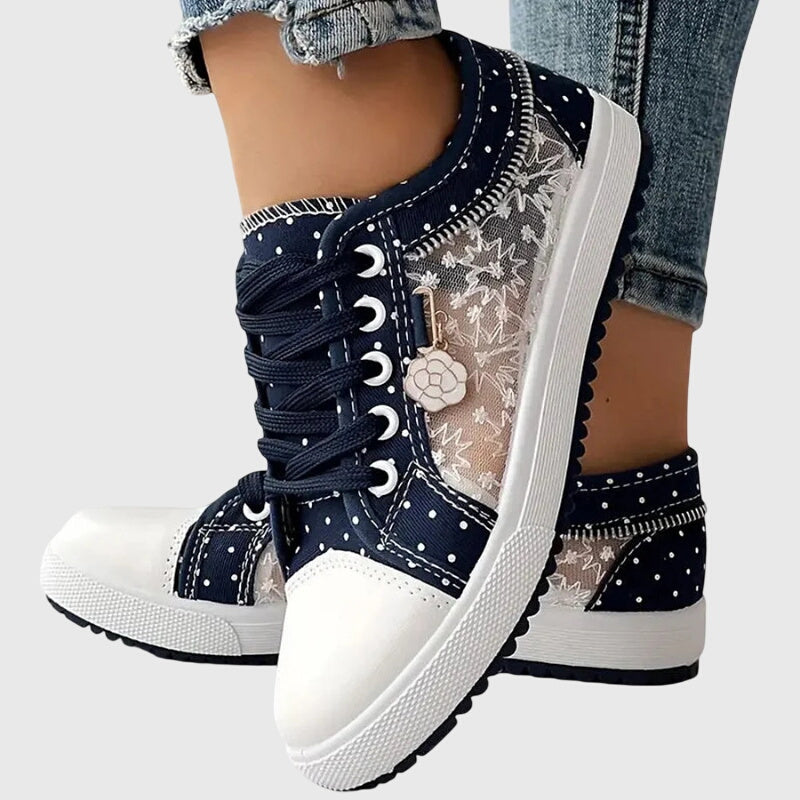 Women's Casual Polka Dot Design Sheer Detail Sneakers | Lace Up