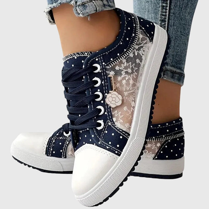 Women's Casual Polka Dot Design Sheer Detail Sneakers | Lace Up