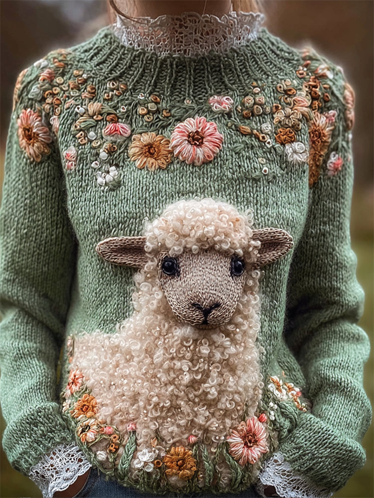 Women's Floral Green Knit Jumper | Winter