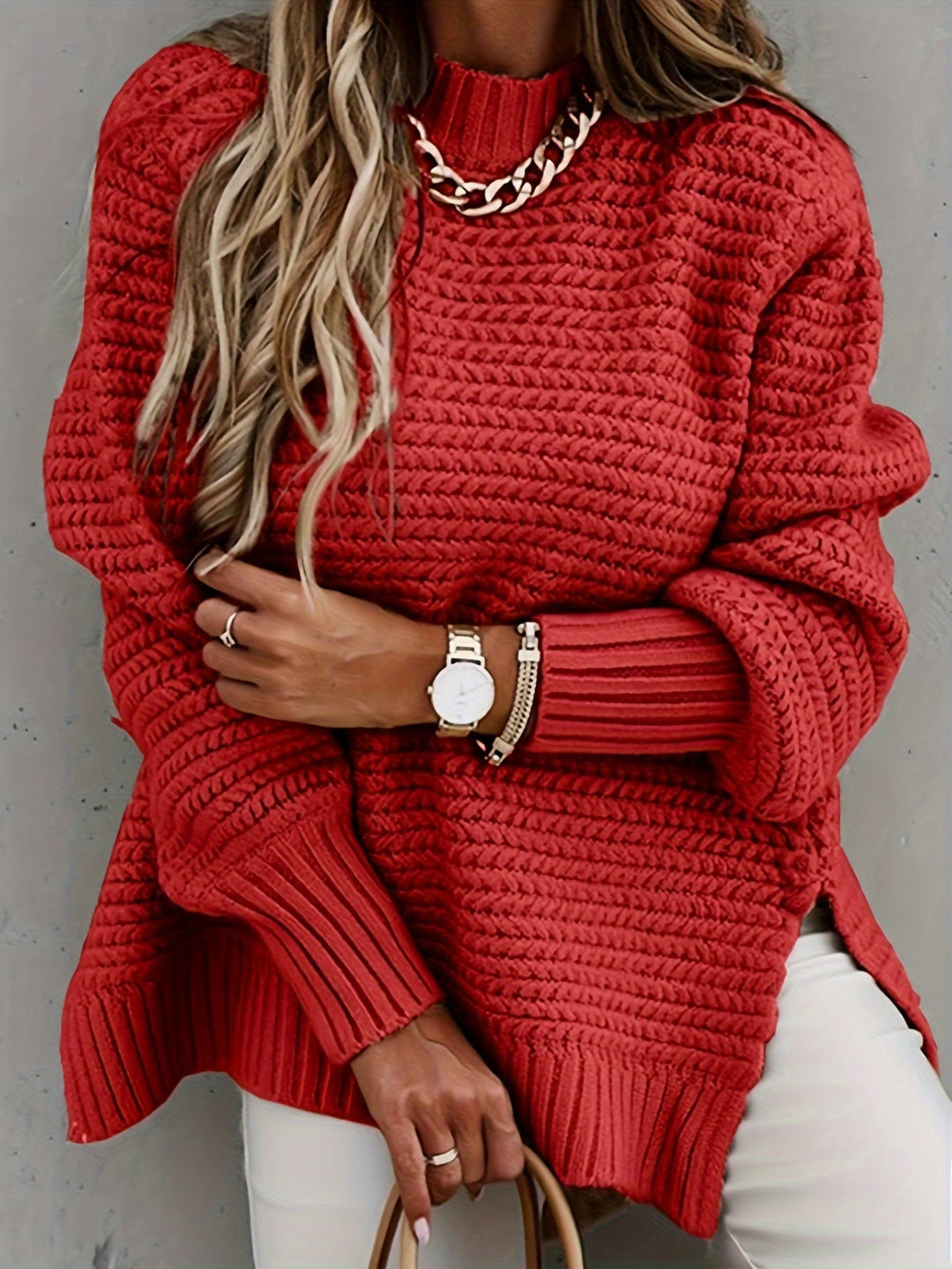 Women's Mock Neck Chunky Knit Jumper | Oversized