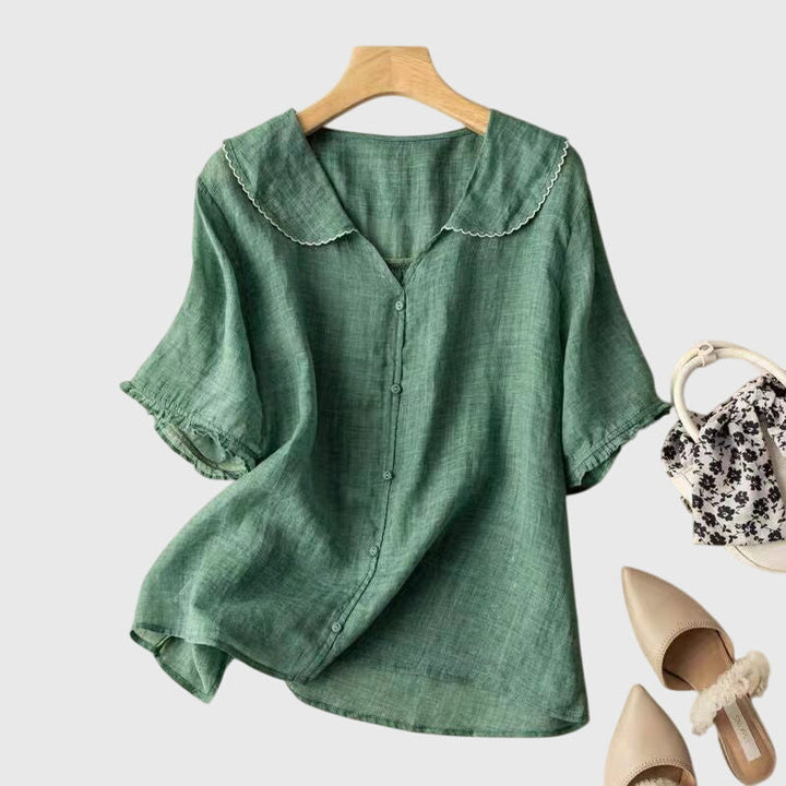 Women's Vintage Elegant Collared Blouse | Short Sleeves