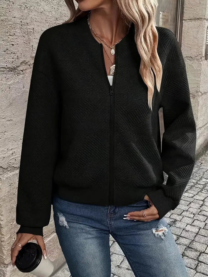Women's Casual Textured Bomber Jacket | Zipper