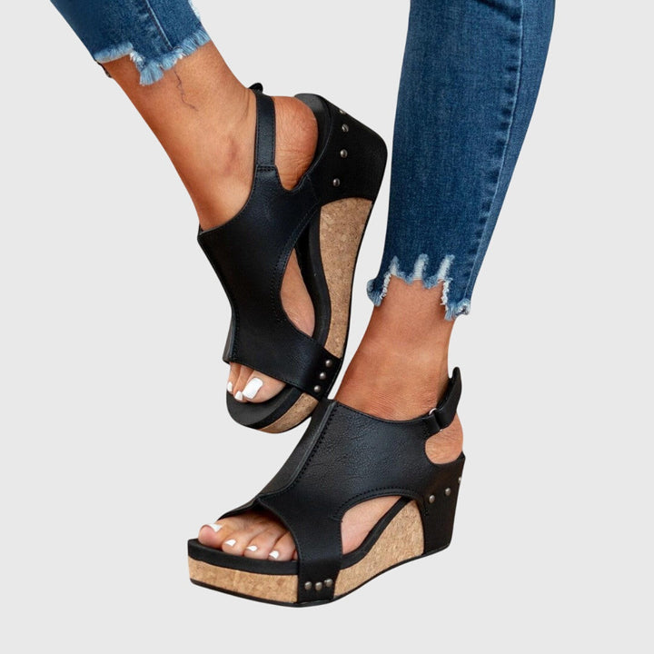 Women's Peep Toe Wedge Ankle Strap Sandals | Hook and Loop