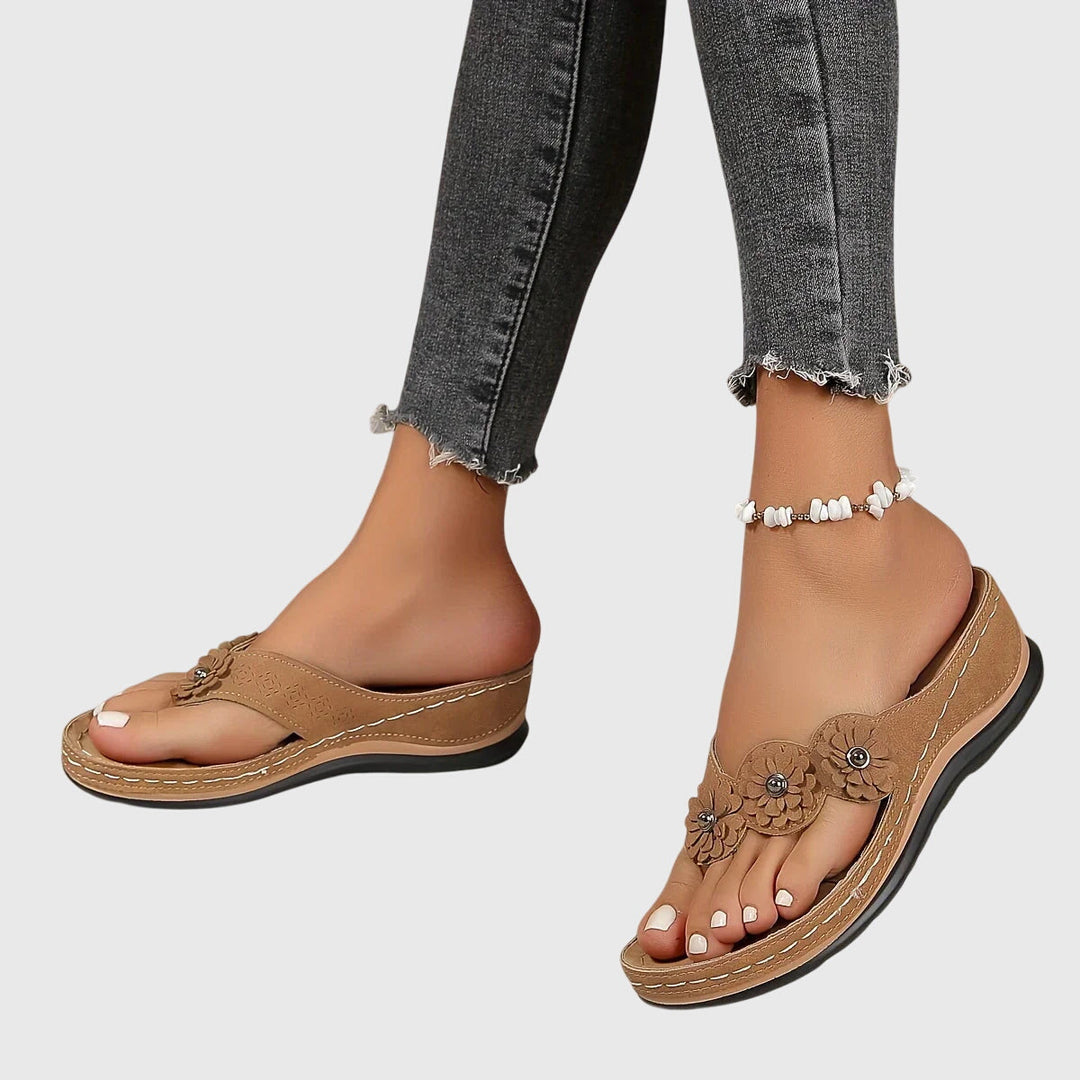 Women's Boho Floral Strap Detail Thong Sandals | Slip On