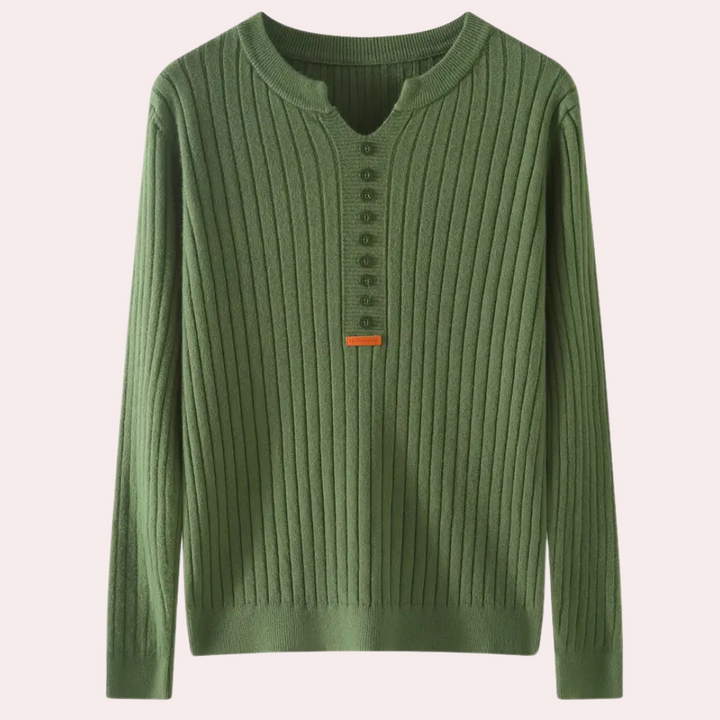 Women’s Ribbed Knit Sweater | Button Placket