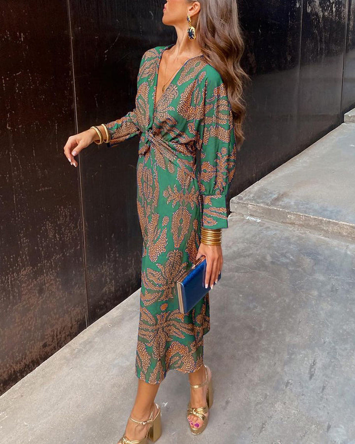 Women's Elegant Printed Wedding Guest A-Line Dress | Maxi