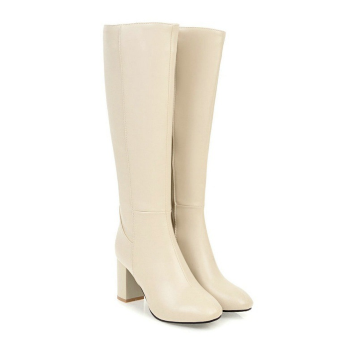 Women's Chunky Zip Knee High Boots | Heel