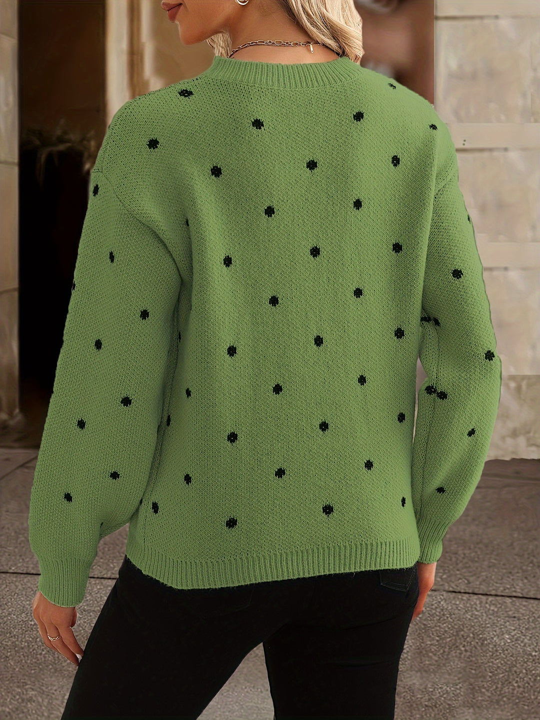 Women's Polka Dot Crew Neck Knitted Jumper | Winter