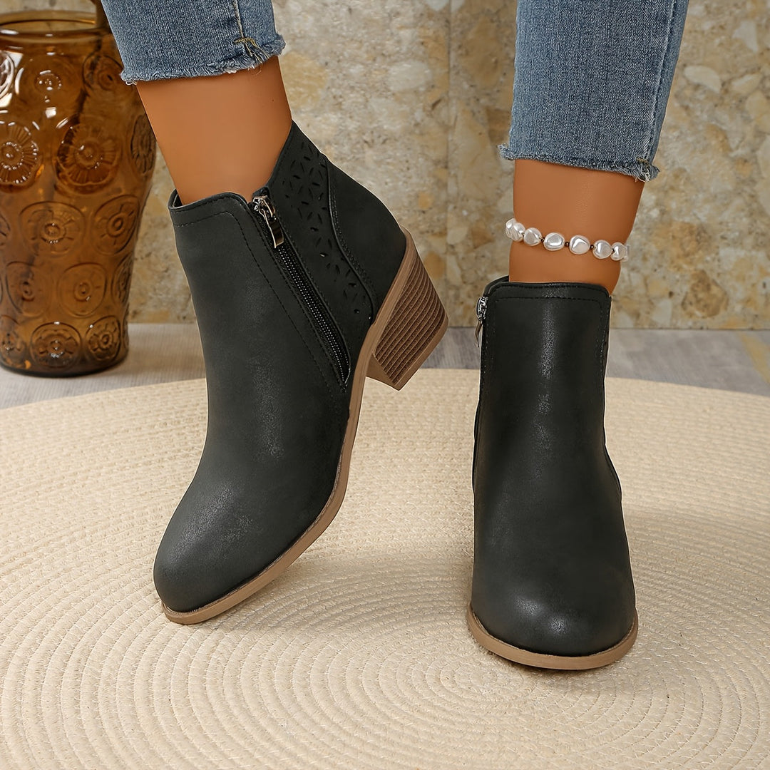 Women's Zipper Pointed Toe Ankle Boots | Block Heel