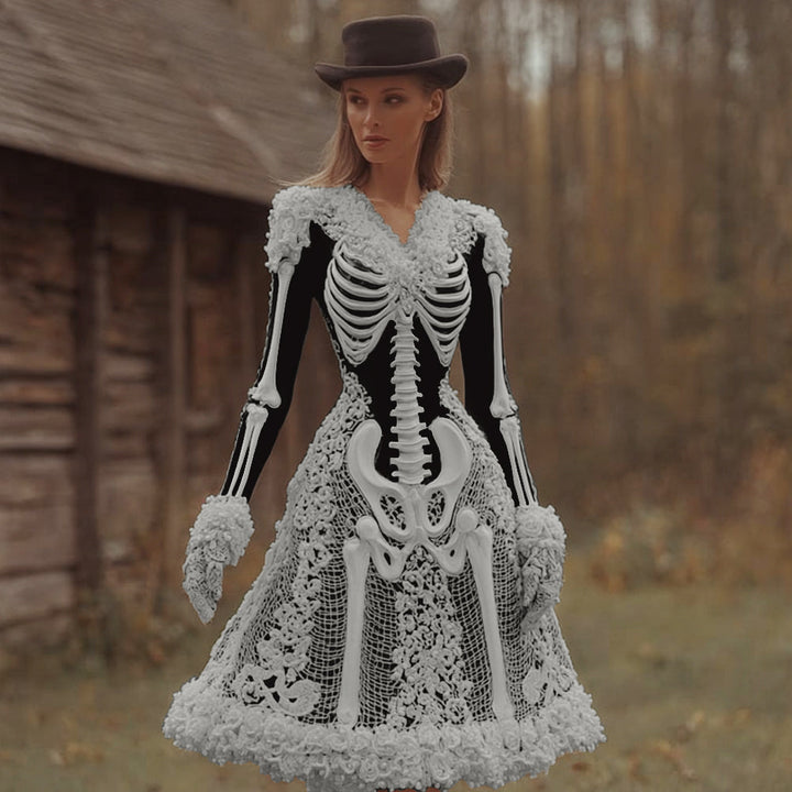 Women's Halloween White Mini Dress | Long Sleeve