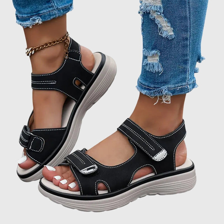 Women's Cutout Hook and Loop Sandals | Ankle Strap