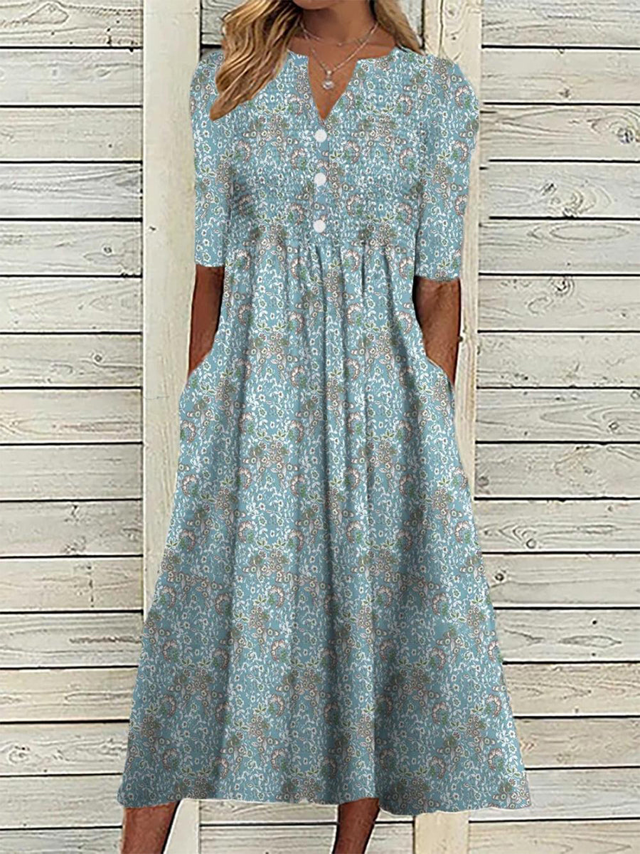 Women's Floral Print Button-Front Dress | Midi
