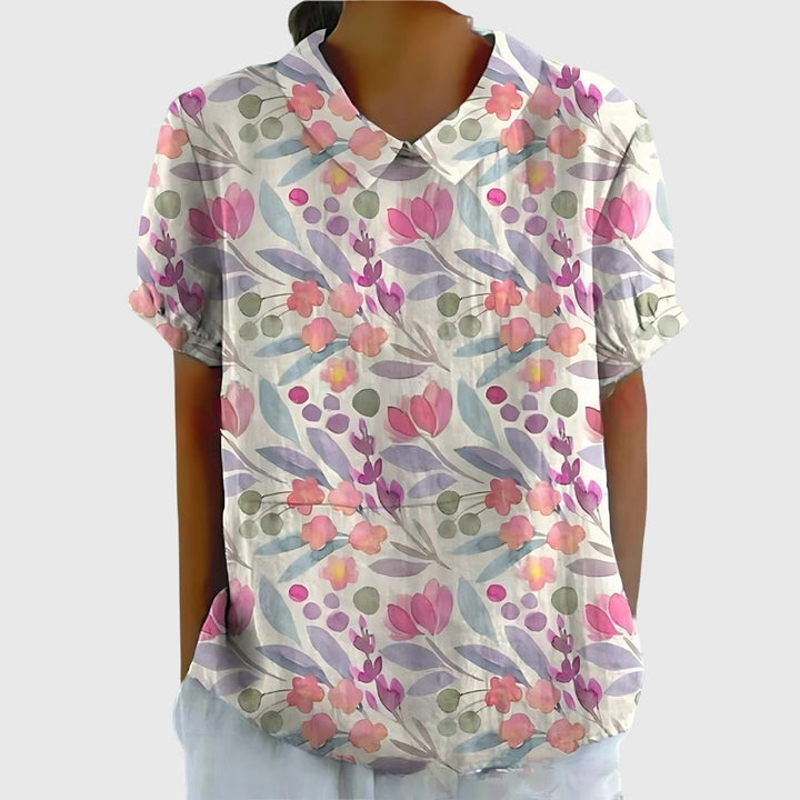 Women's Vintage Floral Peter Pan Collared Blouse | Short Sleeves