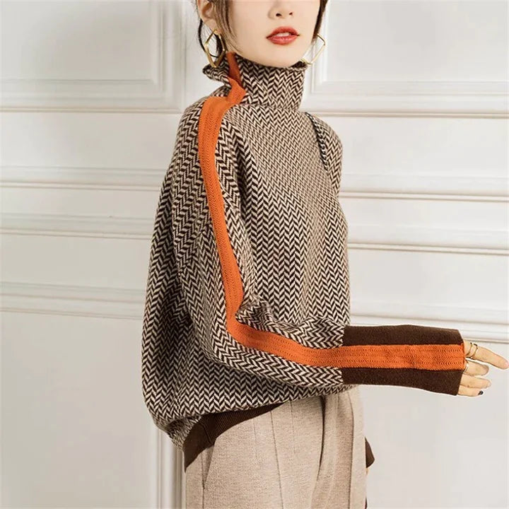 Women's Herringbone Turtleneck Jumper | Stylish