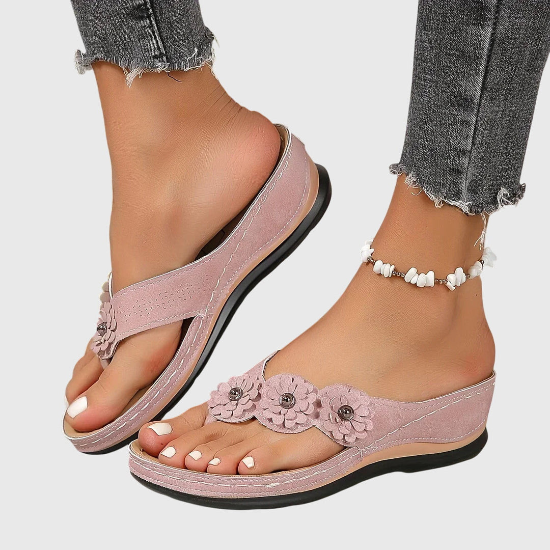 Women's Boho Floral Strap Detail Thong Sandals | Slip On
