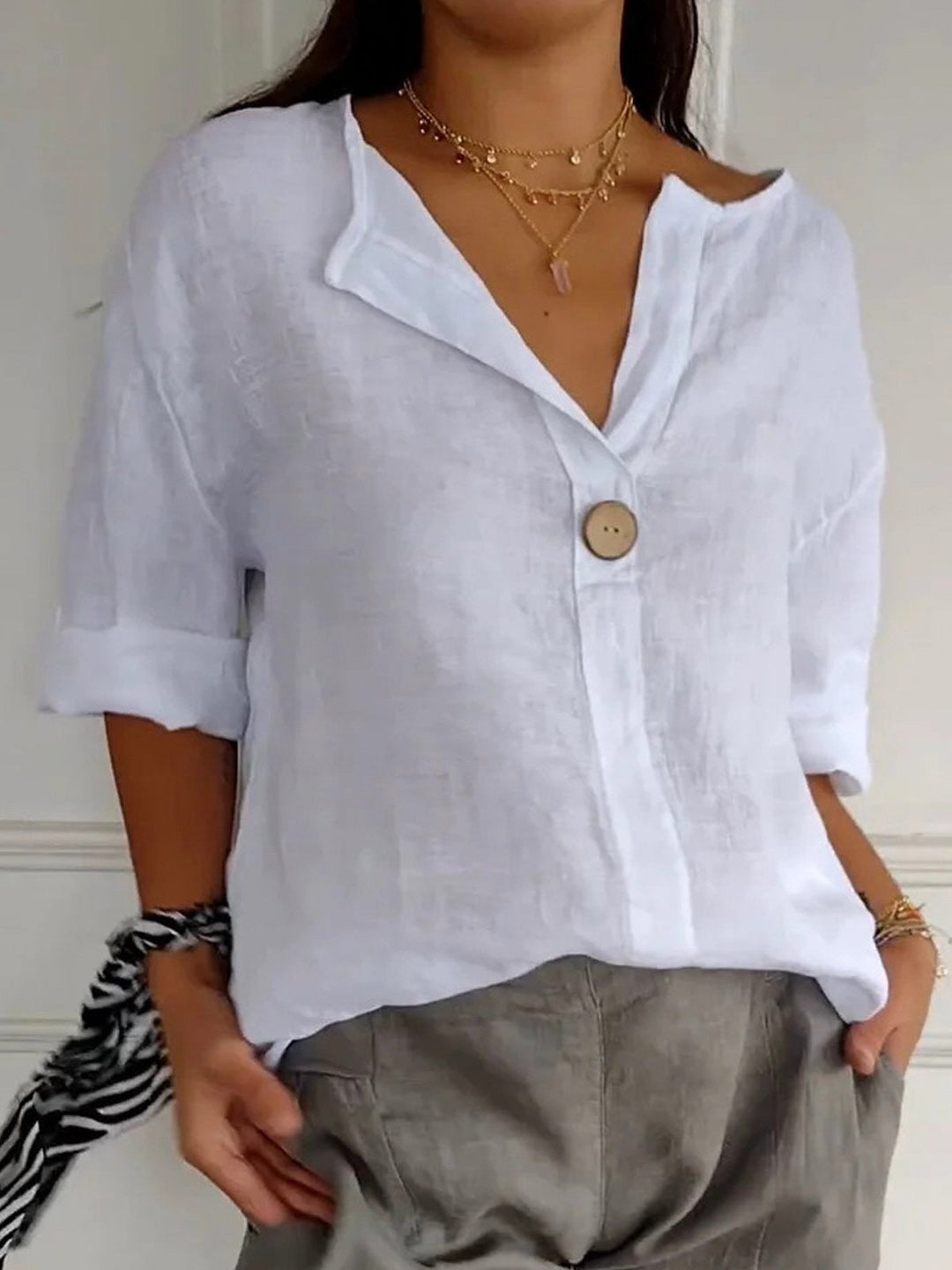 Women's Loose Fit Button Detail Blouse | Summer