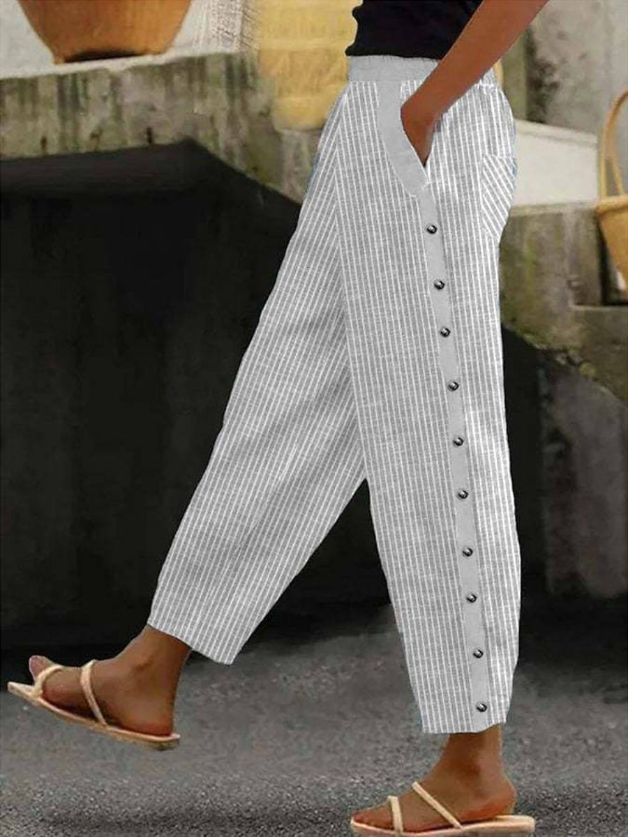 Women's Casual Striped Trousers | Pockets