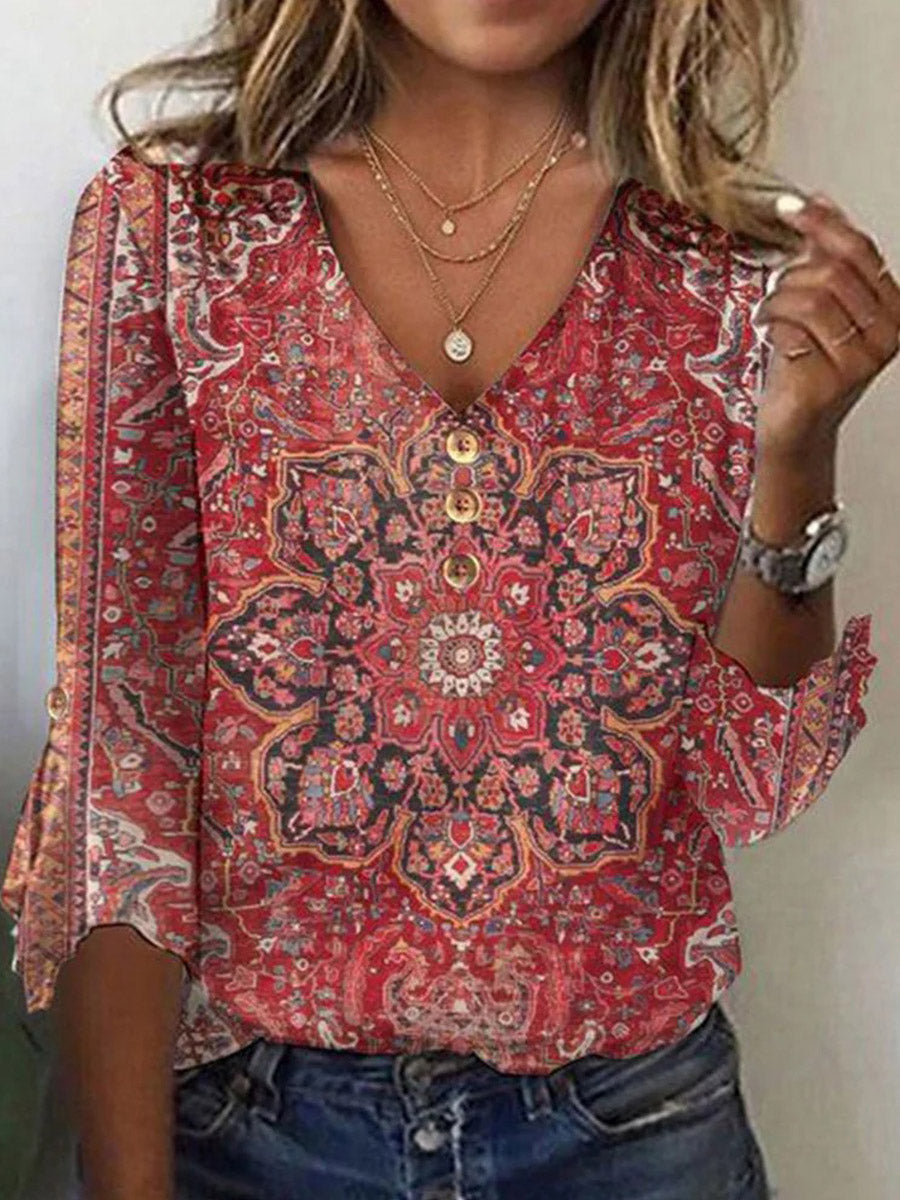 Women's Boho Vintage Blouse | 3/4 Sleeves