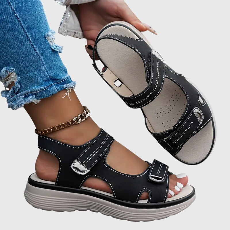 Women's Cutout Hook and Loop Sandals | Ankle Strap