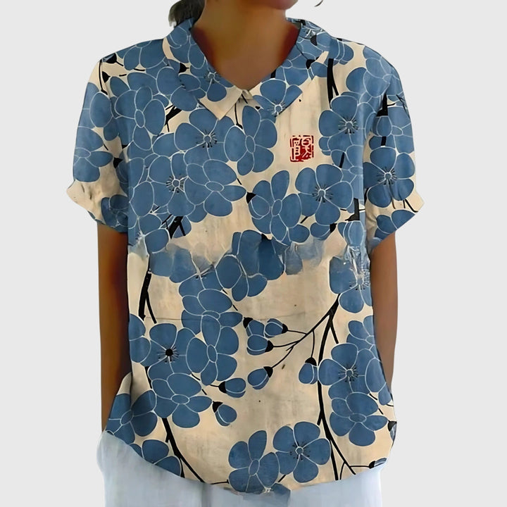Women's Vintage Floral Peter Pan Collared Blouse | Short Sleeves