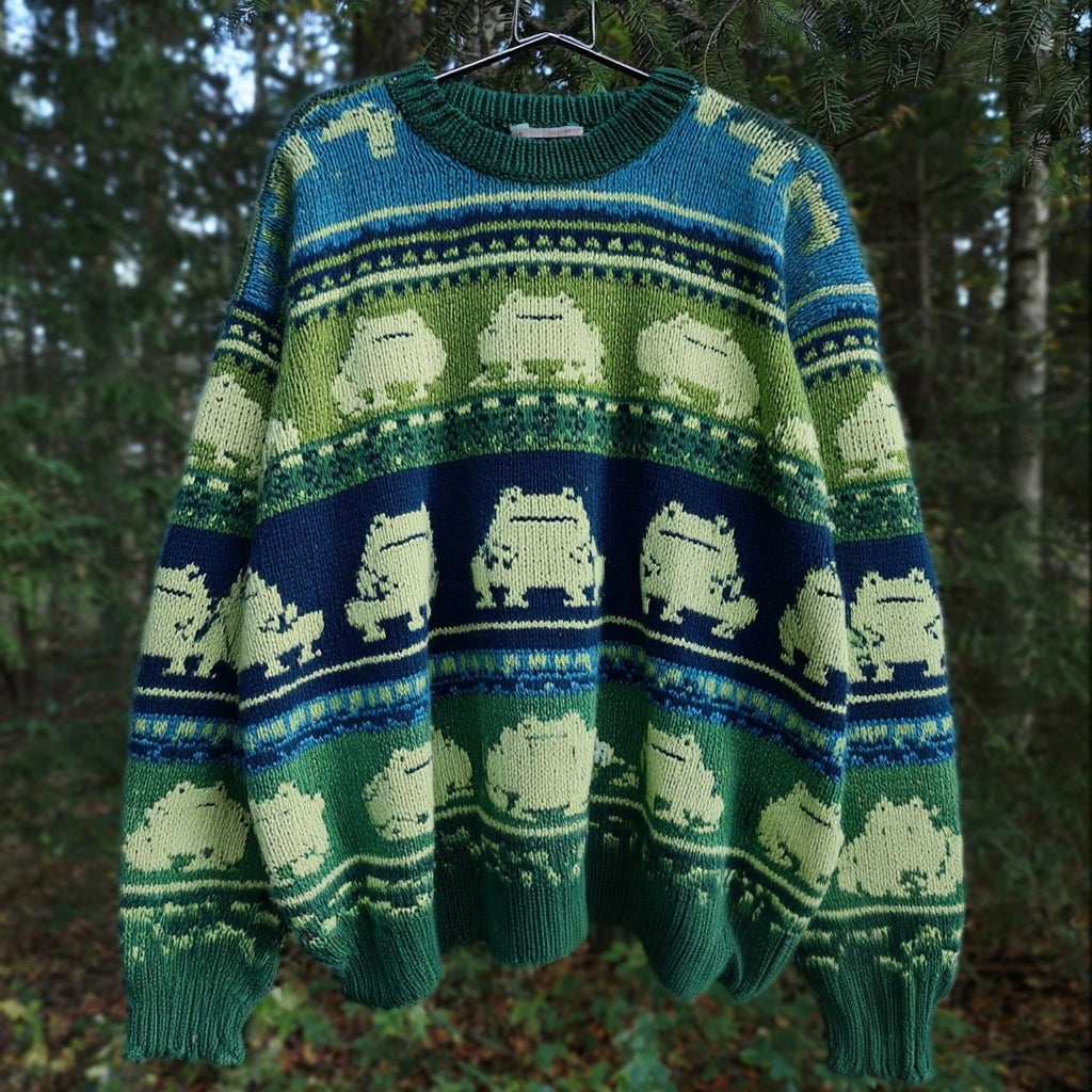 Women's Green Oversized Knit Jumper | Crew Neck