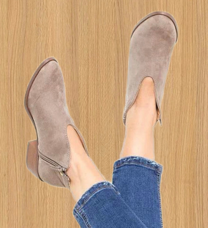 Women's Low Heel Zip Ankle Boots | Casual