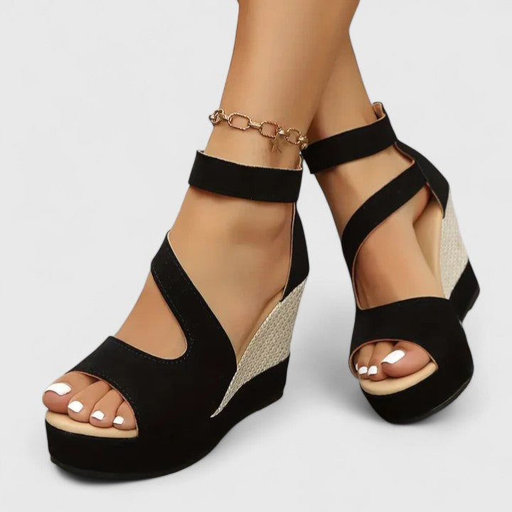 Women's Elegant Cutout Wedge Sandals | Zip Back Closure