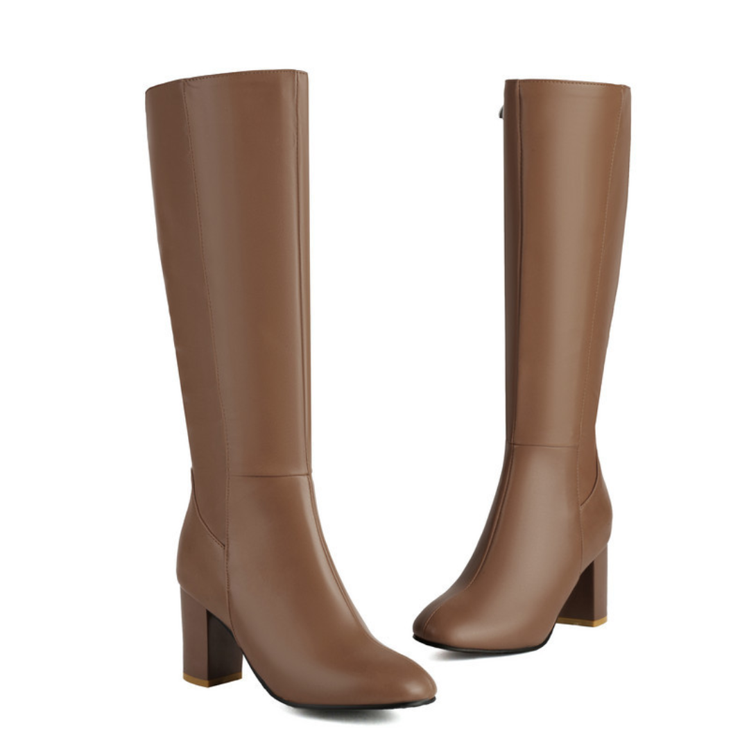 Women's Chunky Zip Knee High Boots | Heel