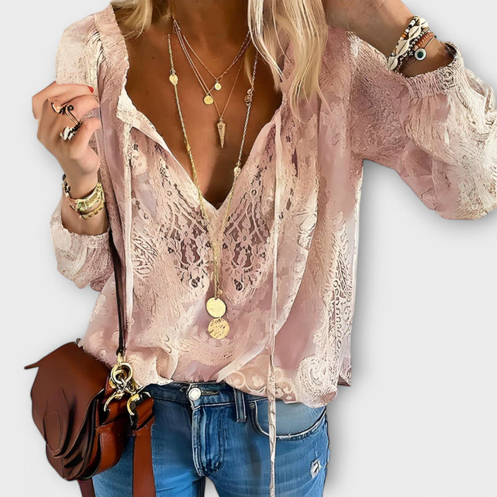 Women's Boho Chique Tie-Neck Blouse | Long Sleeves