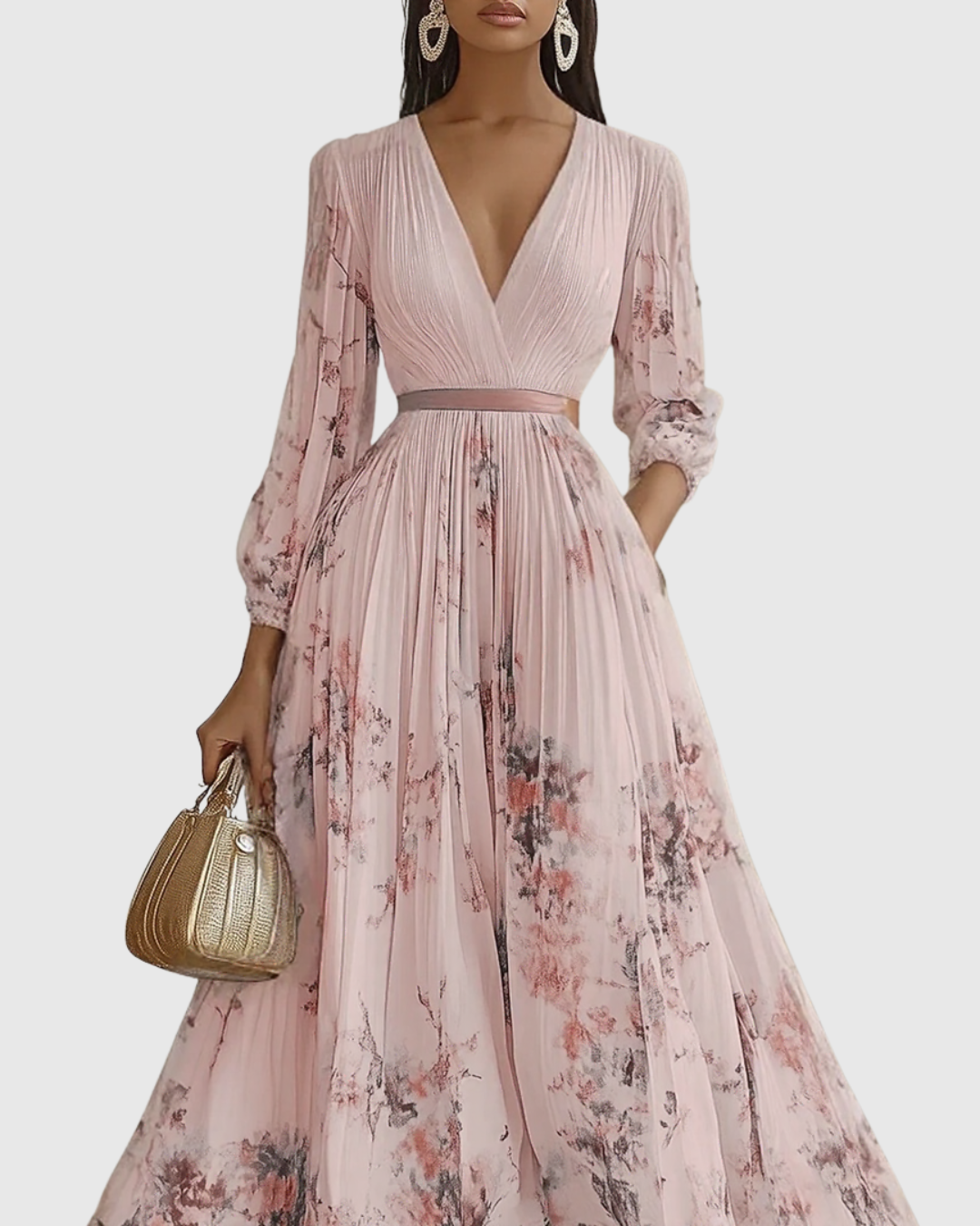 Women's Elegant Wedding Guest Pleated Dress | Maxi