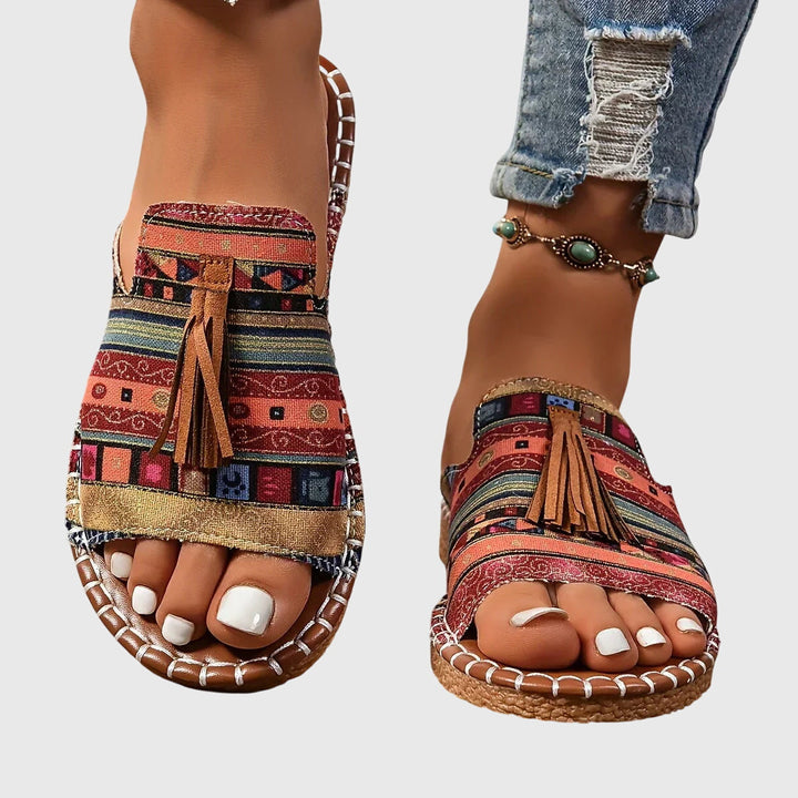 Women's Vintage Boho Tassel Detail Flat Sandals | Slip On