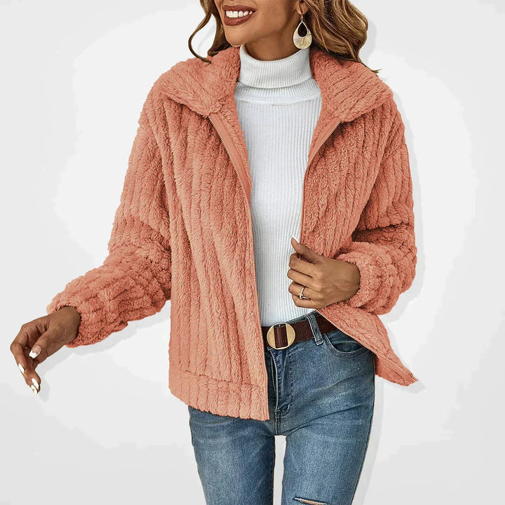 Women's Textured Zip Front Jacket | Notched Collar