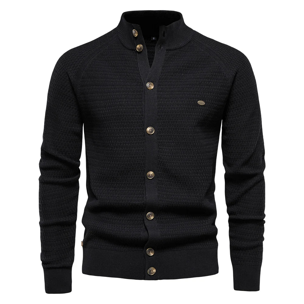 Men's Stand Collar Button Front Cardigan | Textured