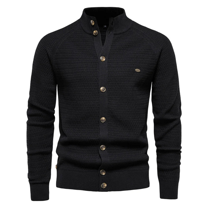 Men's Stand Collar Button Front Cardigan | Textured