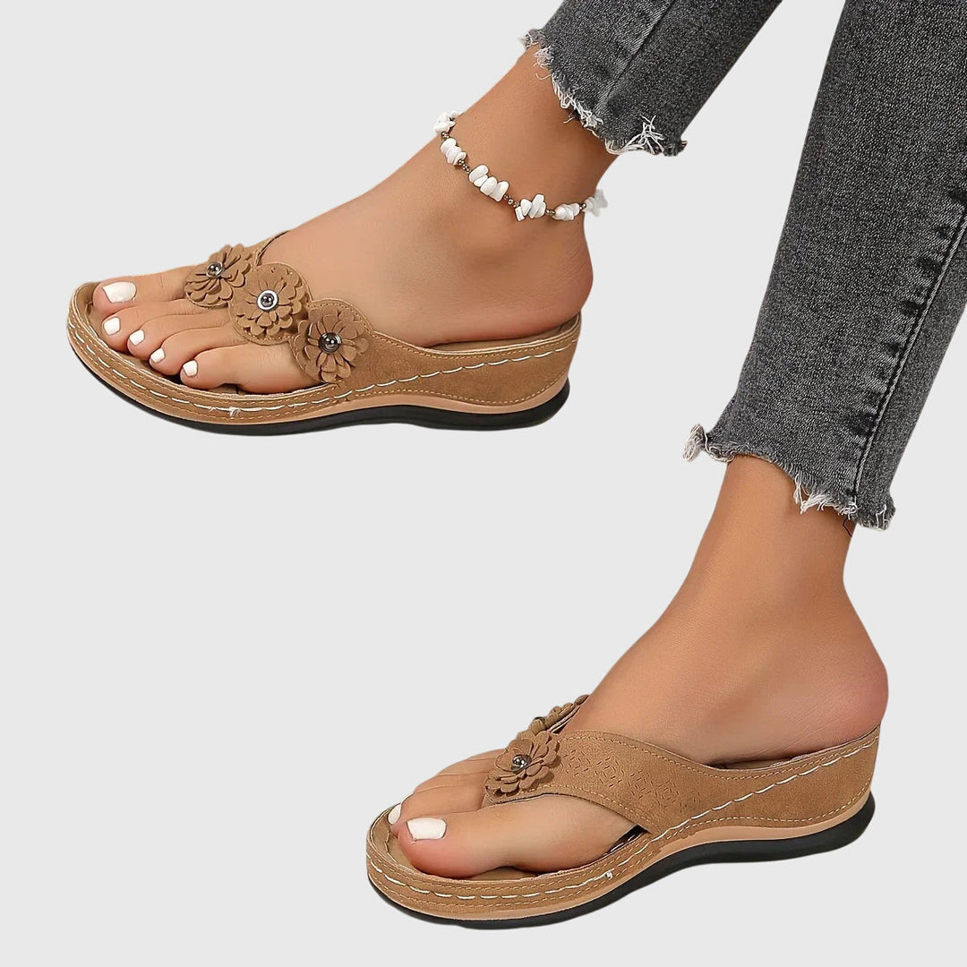 Women's Boho Floral Strap Detail Thong Sandals | Slip On