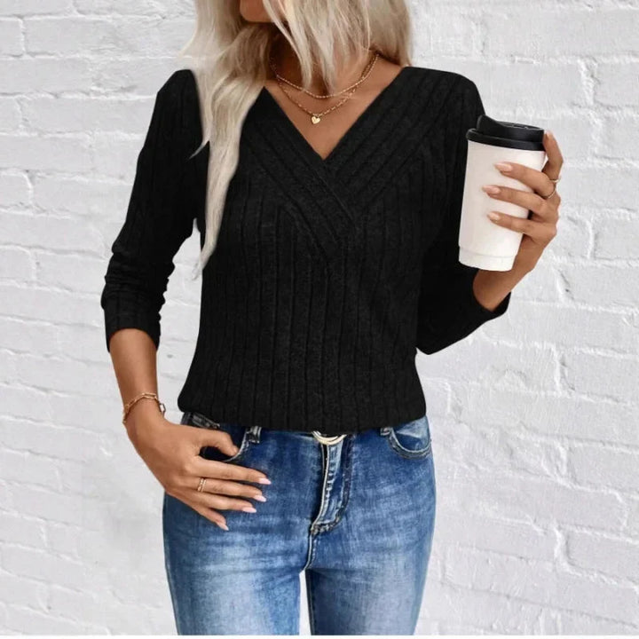 Women's Ribbed Wrap Front Top | V-Neck