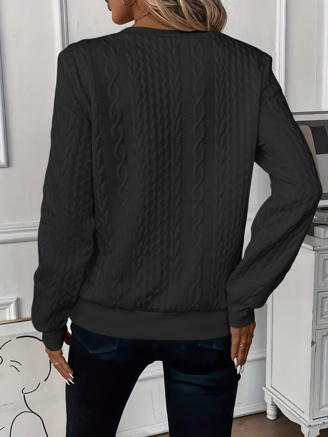Women's Cable Textured Sweatshirt | Quarter-Zip