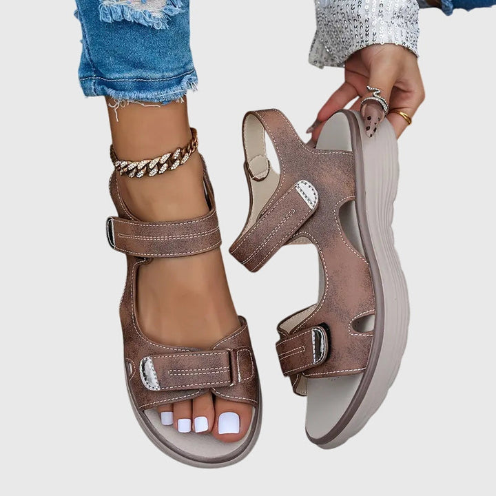 Women's Cutout Hook and Loop Sandals | Ankle Strap