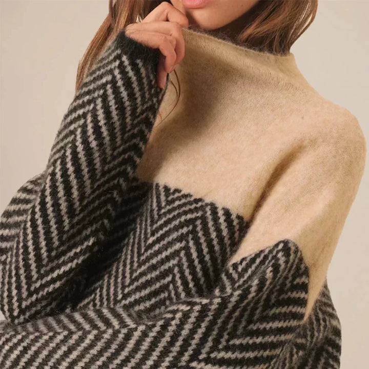Women's Herringbone Print Turtleneck Jumper | Winter