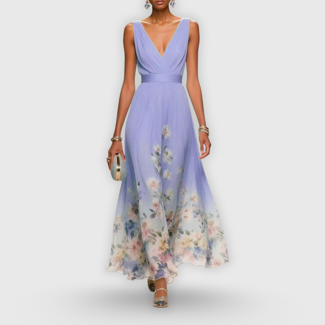 Women's Elegant Spring Floral Print Wedding Guest Dress | Maxi
