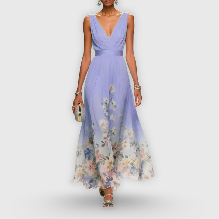 Women's Elegant Spring Floral Print Wedding Guest Dress | Maxi